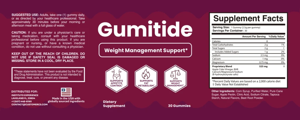 Gumitide supplement facts and ingredients label