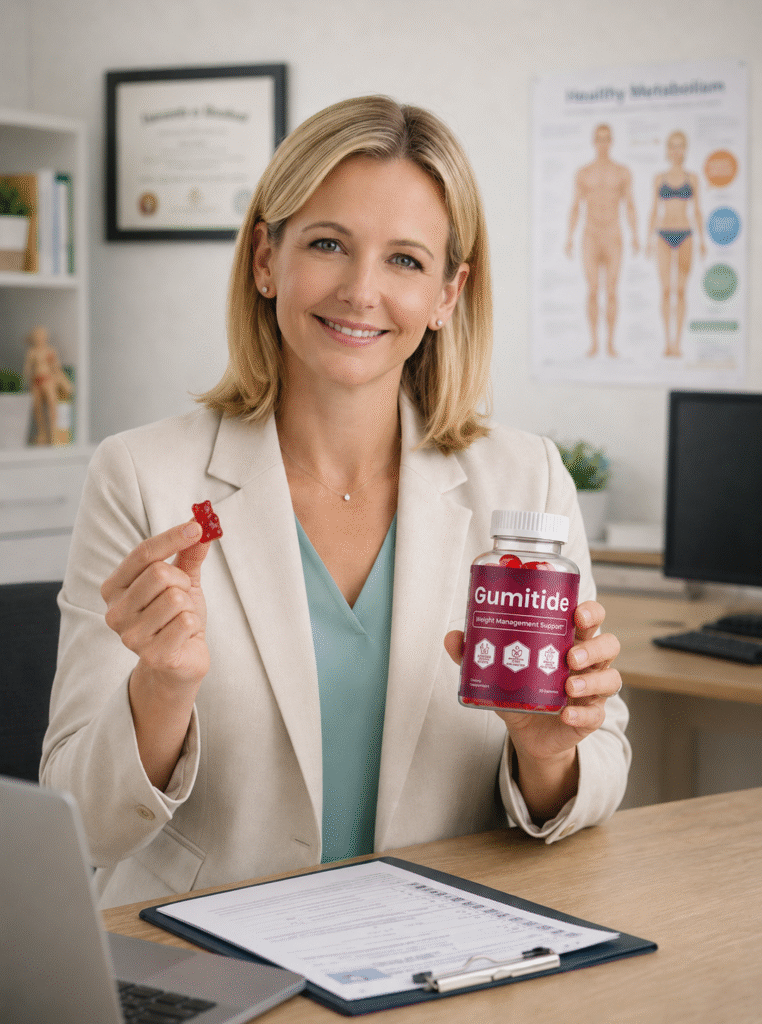 Certified nutritionist recommending Gumitide gummies as part of a healthy wellness and metabolism support routine