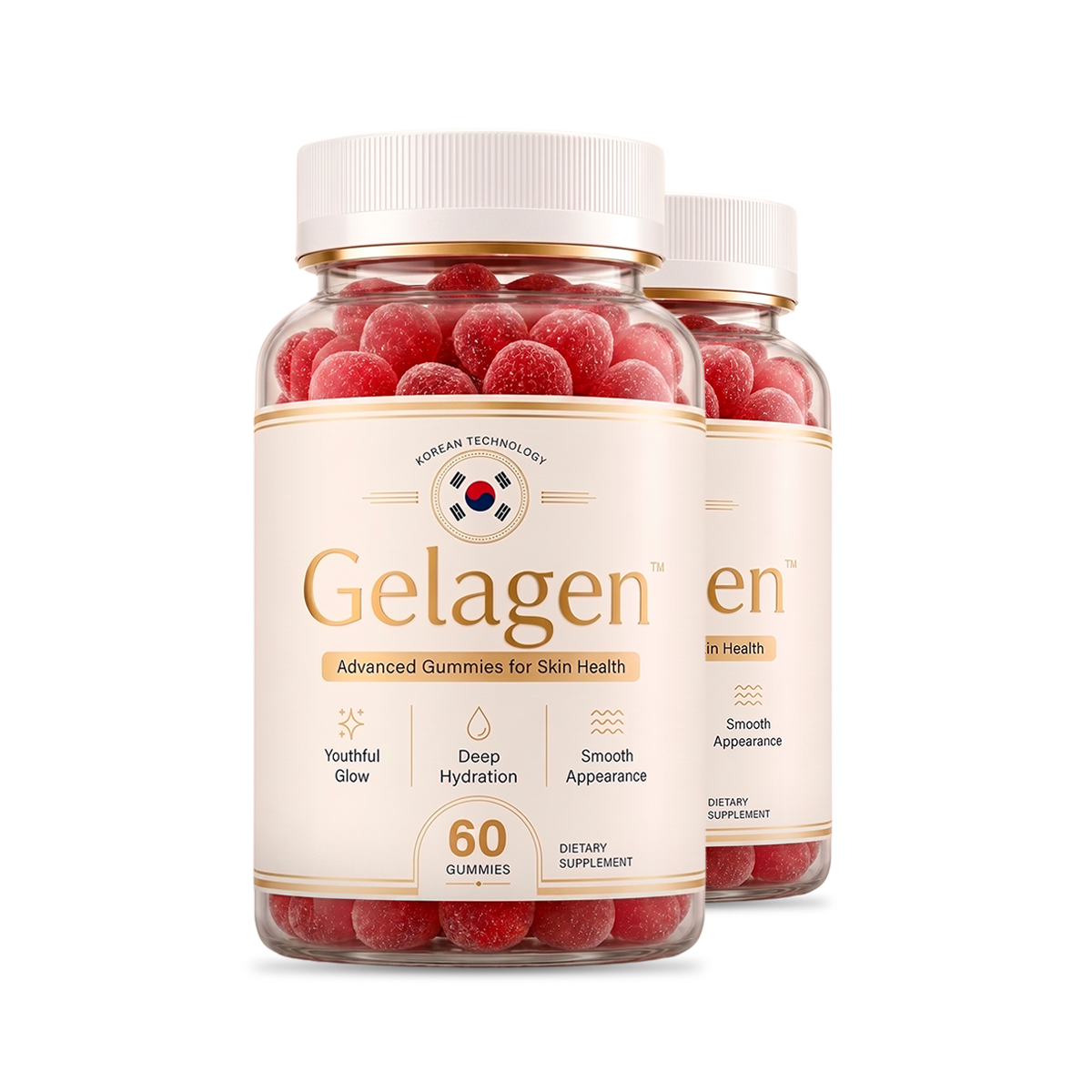 Two bottles of Gelagen skin health gummies