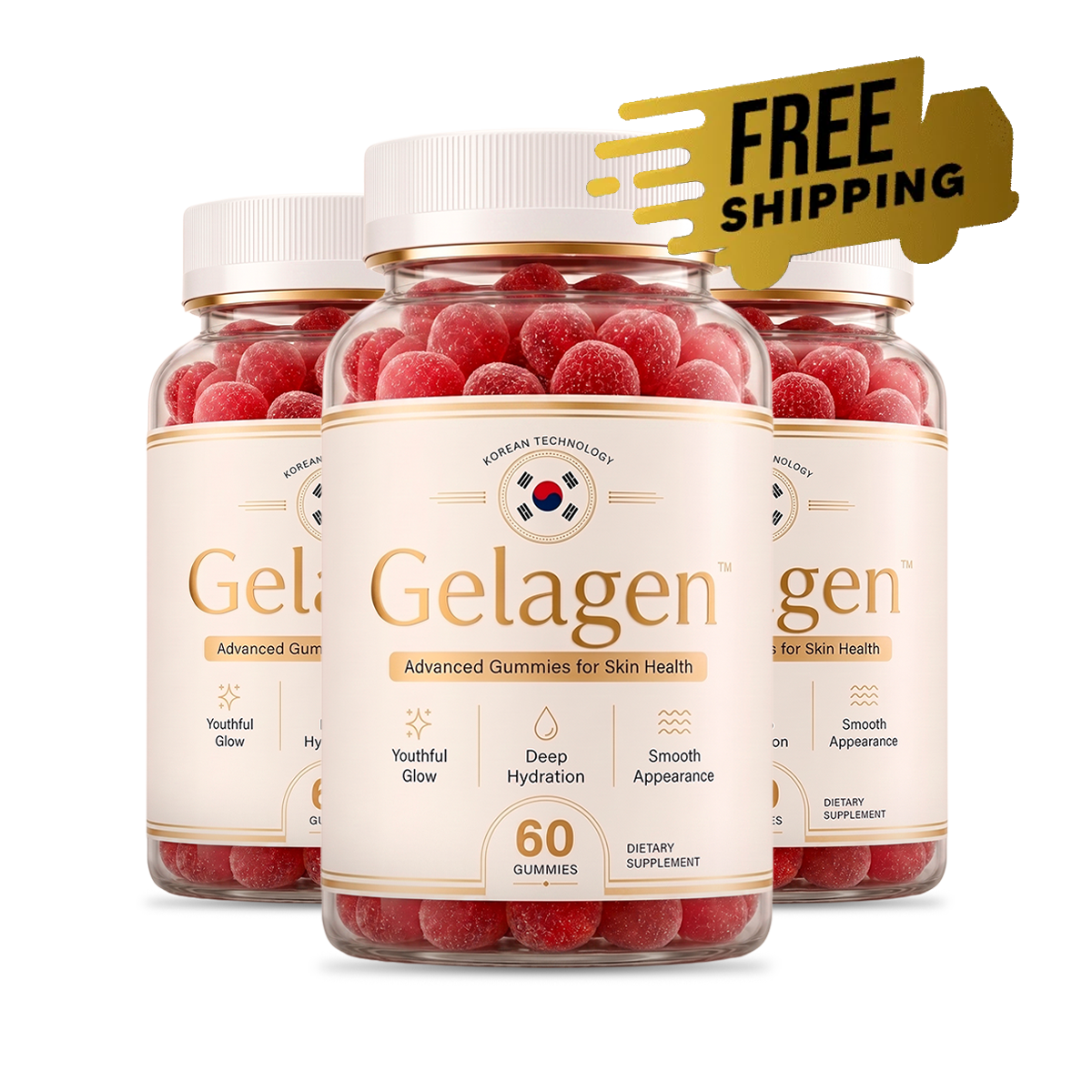 Three bottles of Gelagen gummies with free shipping
